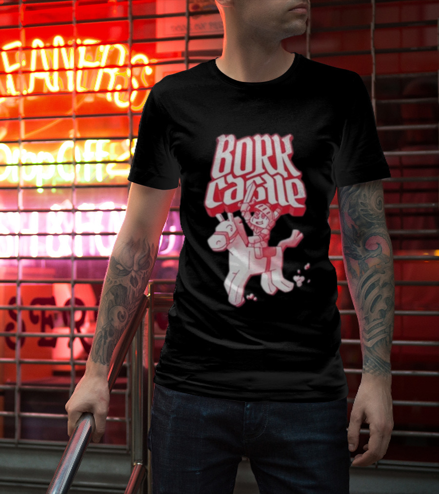 Bork Castle Cartoon Knight Riding Horse T-Shirt