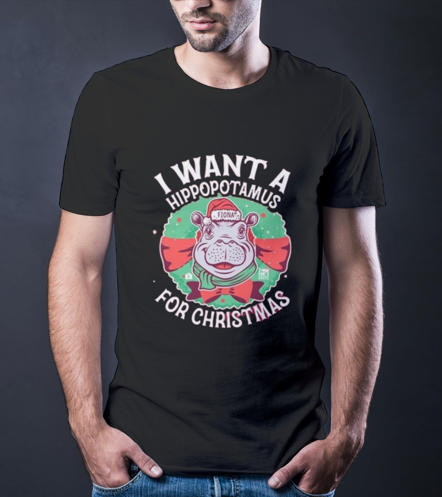 I Want A Hippopotamus For Christmas Fiona Cincinnati Red Bow T-Shirt