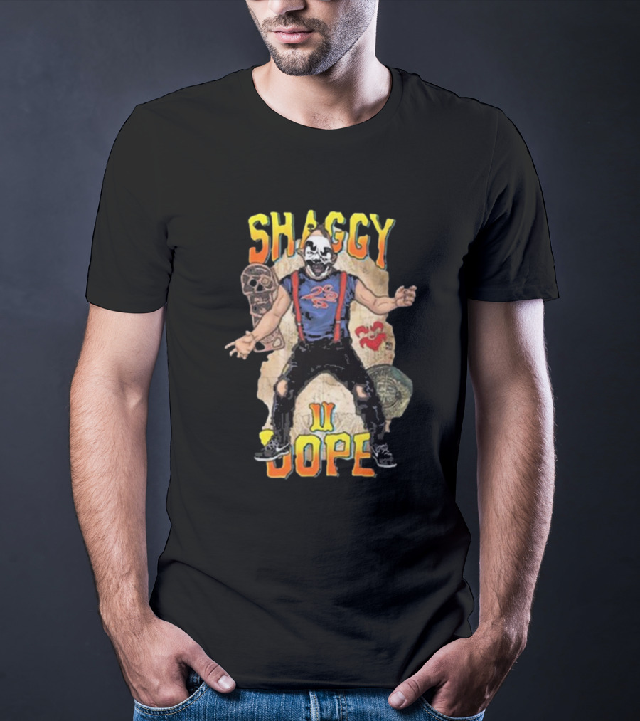Shaggy 2 Dope Masked Character With Suspender Outfit And Ancient Symbols T-Shirt