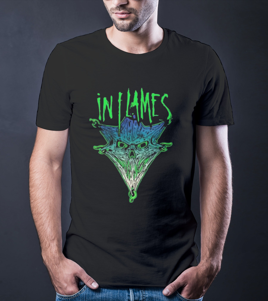 In Flames Pierced Jester Skull Face T-Shirt