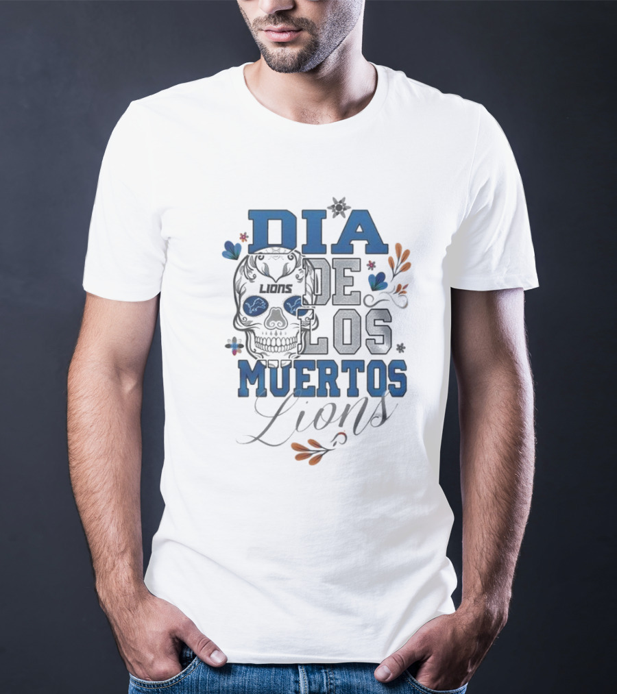 Detroit Lions Dia De Los Muertos Skull Lions T-Shirt