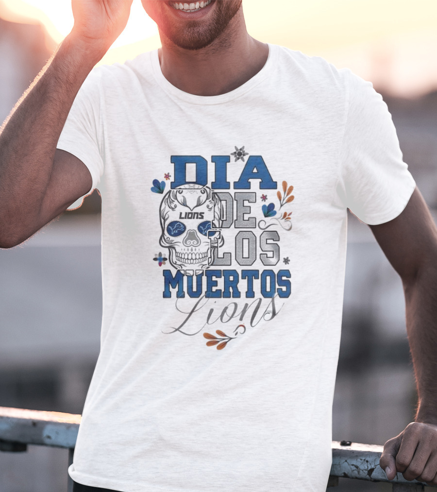 Detroit Lions Dia De Los Muertos Skull Lions T-Shirt