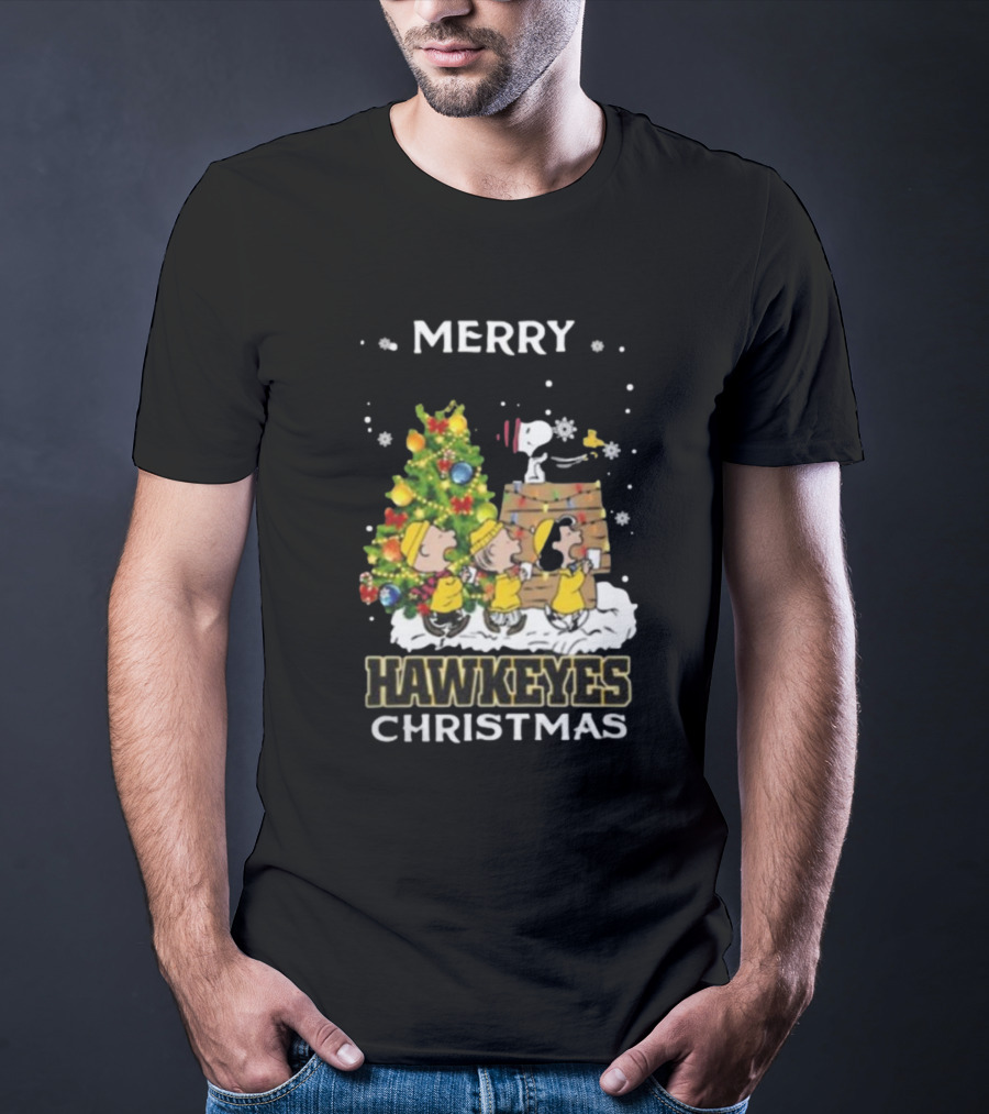 Merry Hawkeyes Christmas Snoopy And Friends Iowa T-Shirt