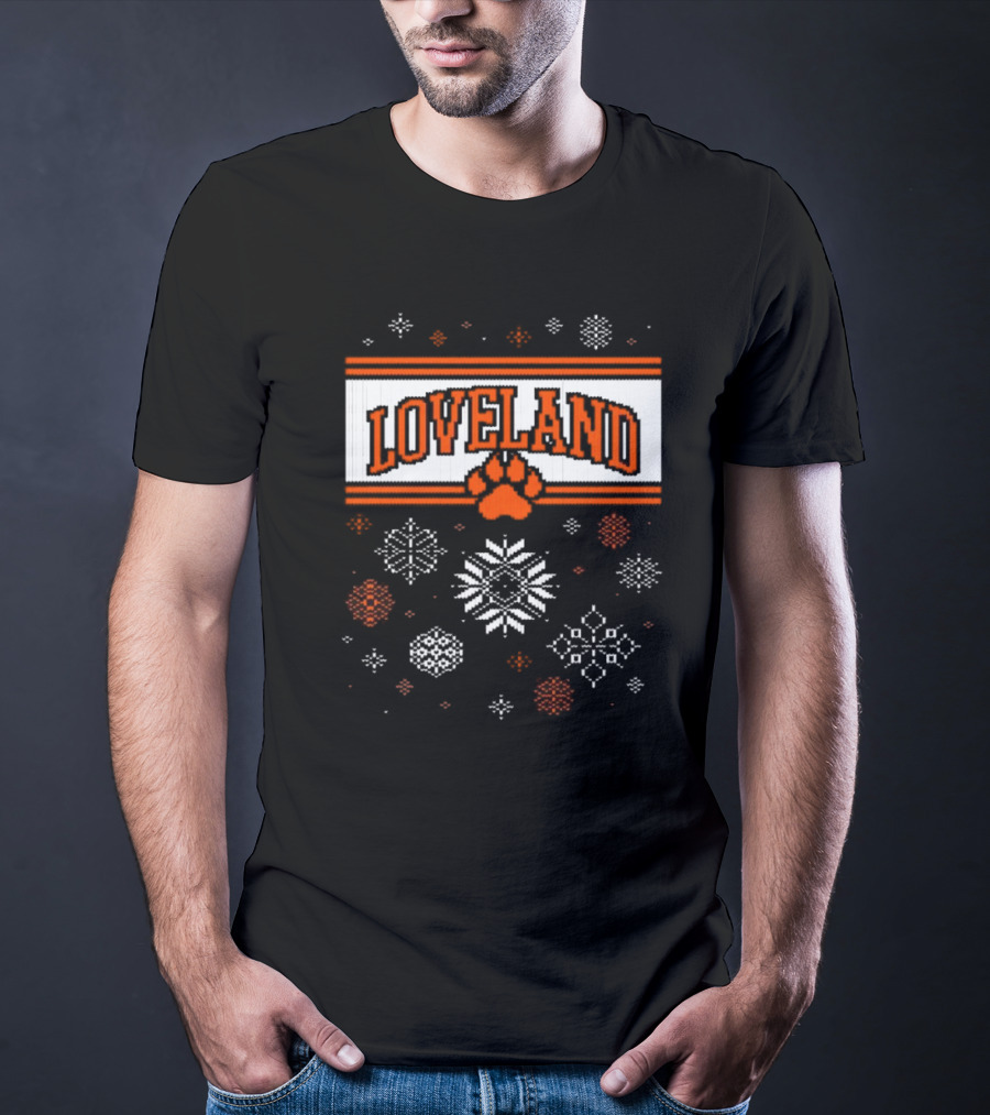 Loveland Paw Print Snowflakes Ugly Sweater Christmas T-Shirt