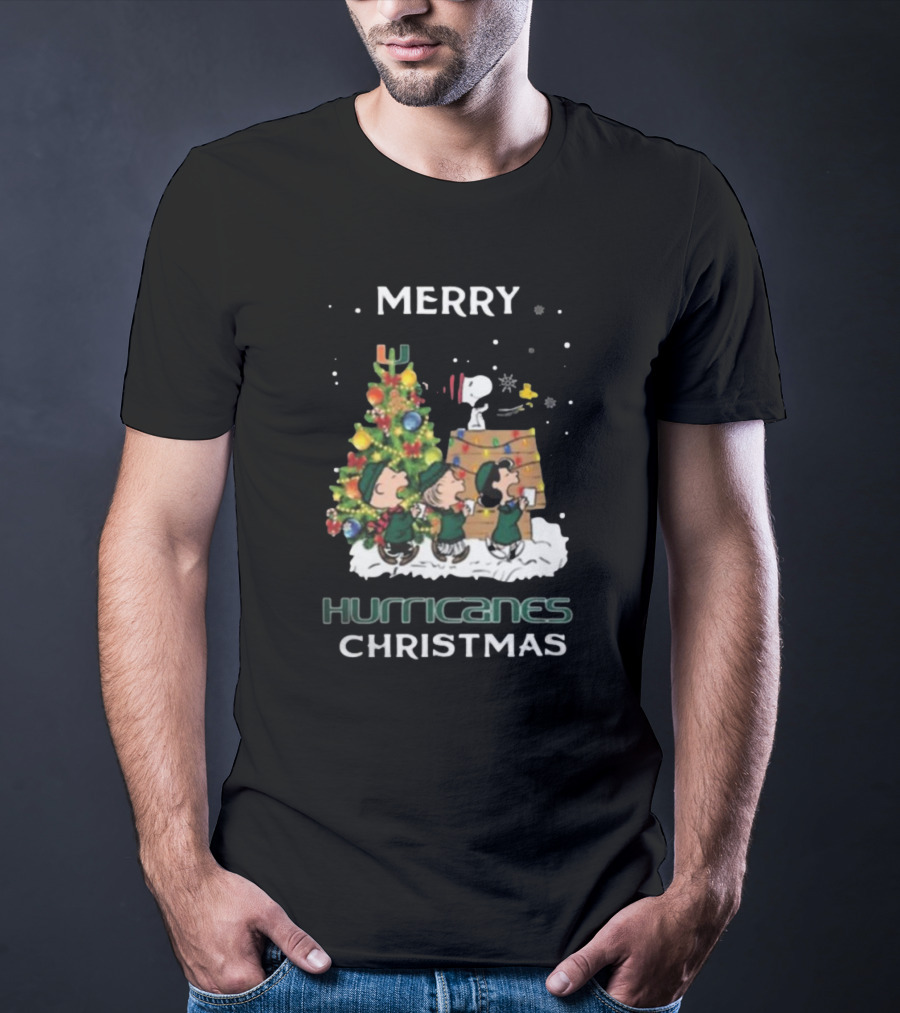 Miami Hurricanes Snoopy Friends Merry Christmas T-Shirt