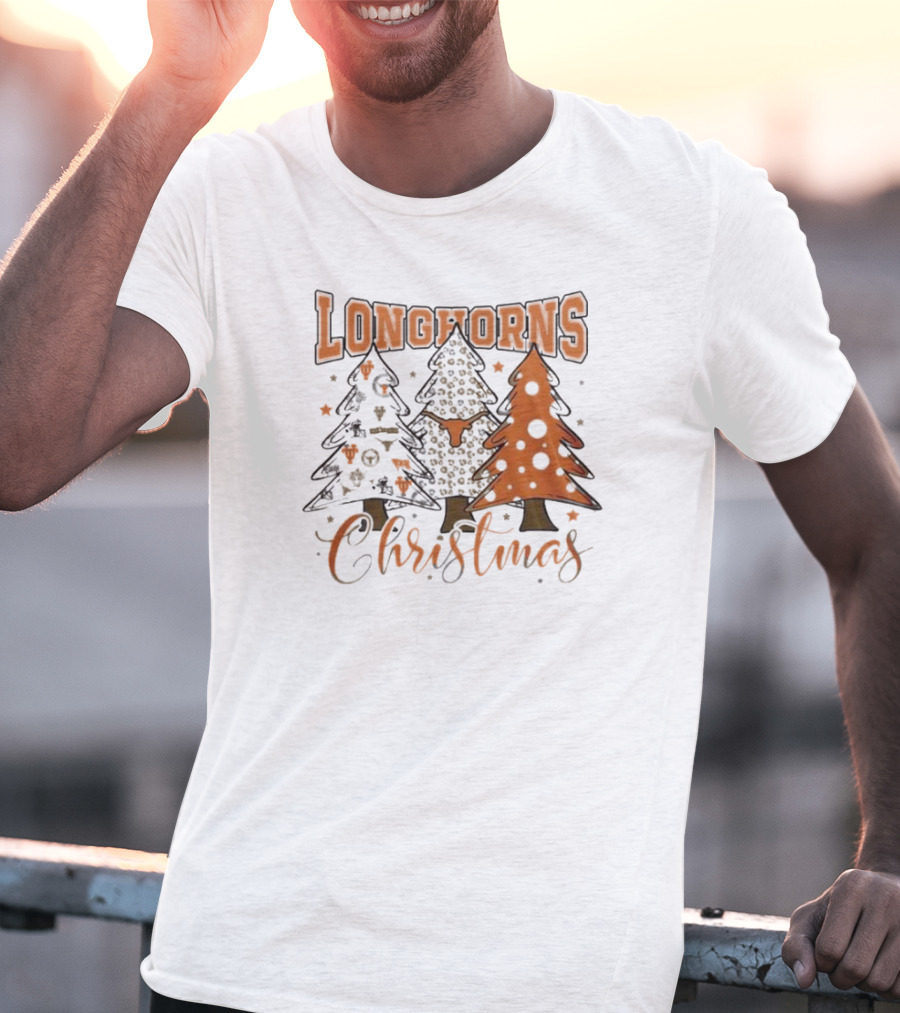 Longhorns Christmas Trees Merry Christmas And Happy New Year 2025 T-Shirt