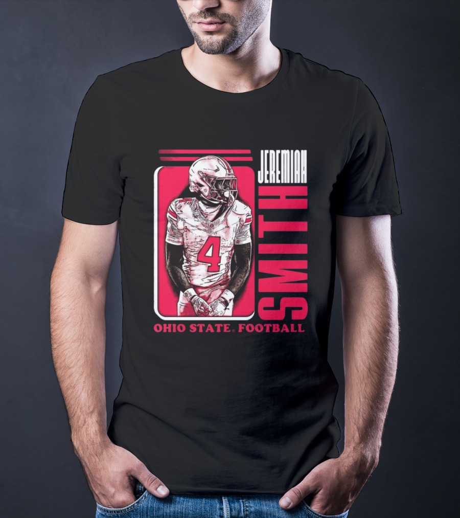 Jeremiah Smith Ohio State Football Number 4 Red Frame T-Shirt
