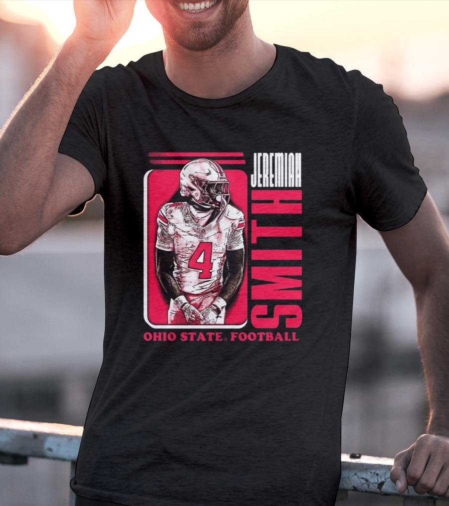 Jeremiah Smith Ohio State Football Number 4 Red Frame T-Shirt