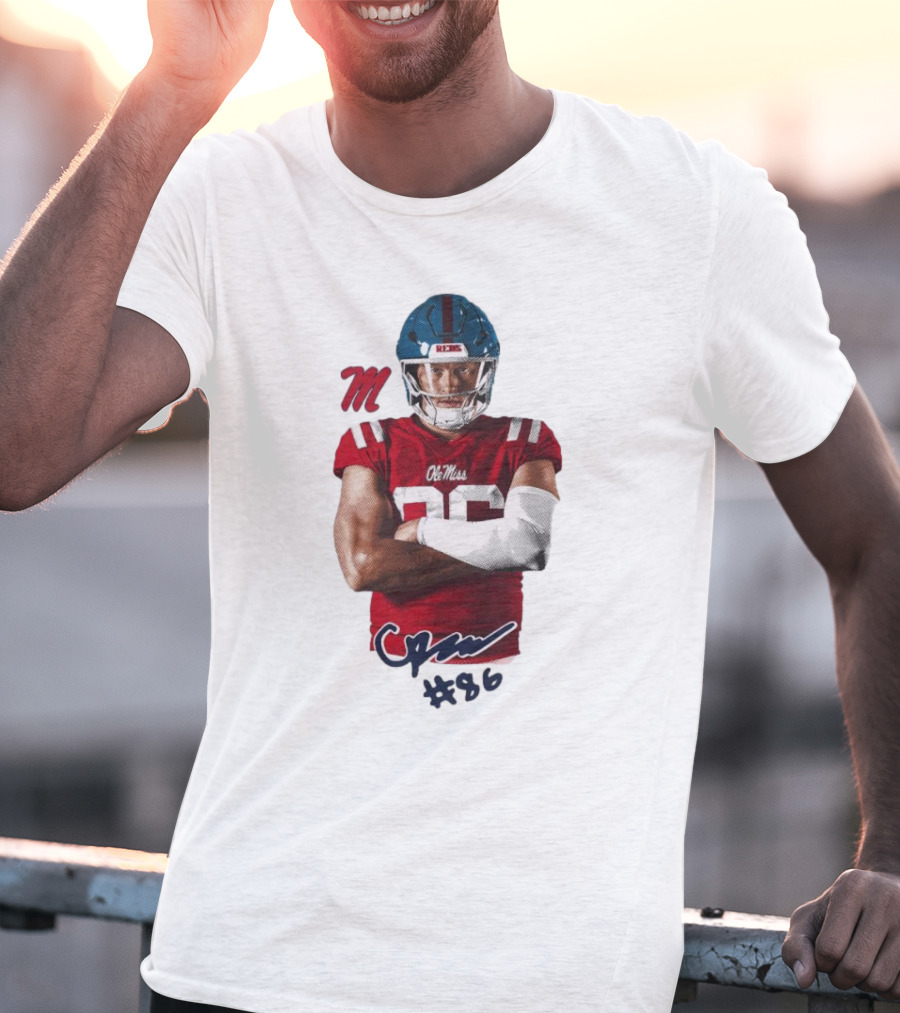 Caden Prieskorn Ole Miss Rebels #86 Signature Portrait M T-Shirt