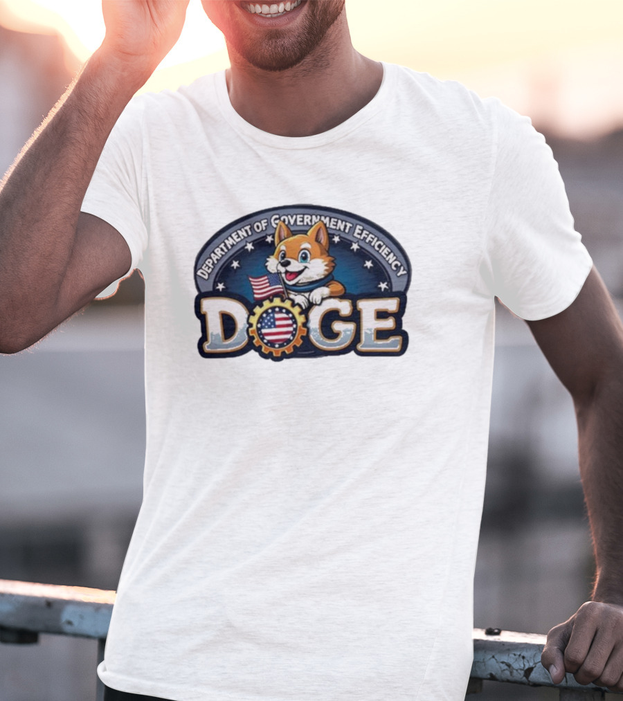 Doge Department Of Government Efficiency America Patriotic Dog With Flag T-Shirt