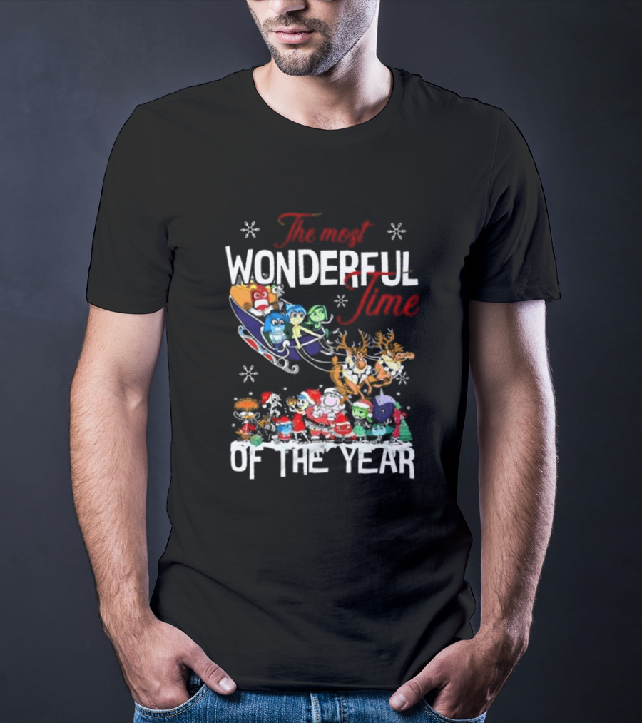 Inside Out The Most Wonderful Time Of The Year Christmas Characters Sleigh Reindeer T-Shirt