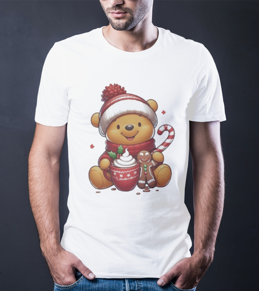 Winnie The Pooh Christmas Cocoa Candy Cane Gingerbread T-Shirt