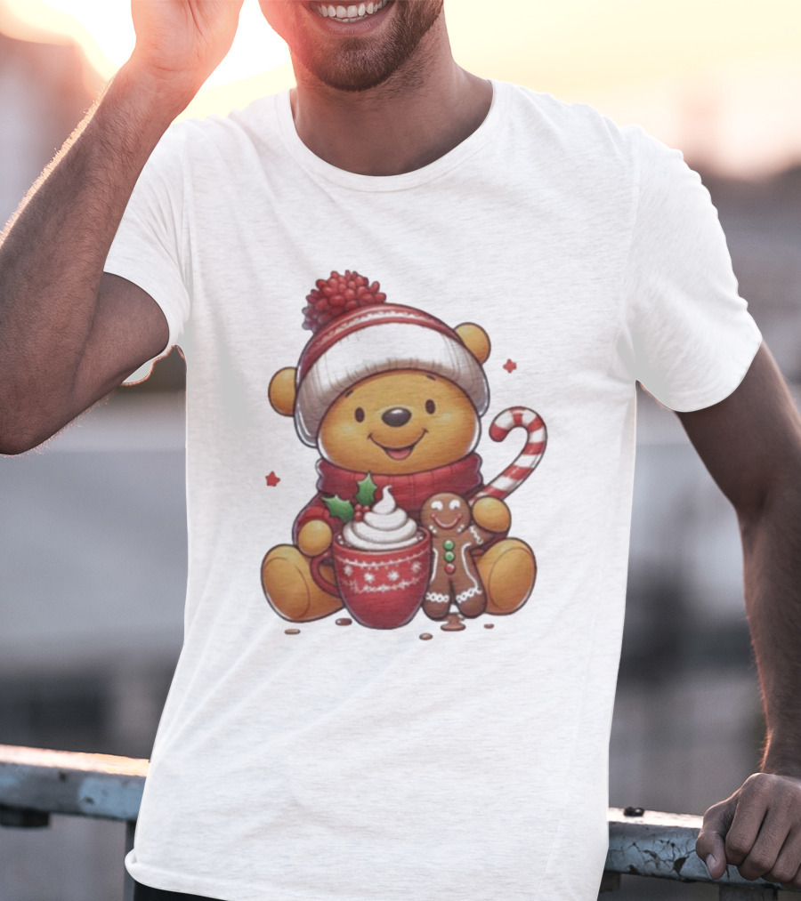 Winnie The Pooh Christmas Cocoa Candy Cane Gingerbread T-Shirt
