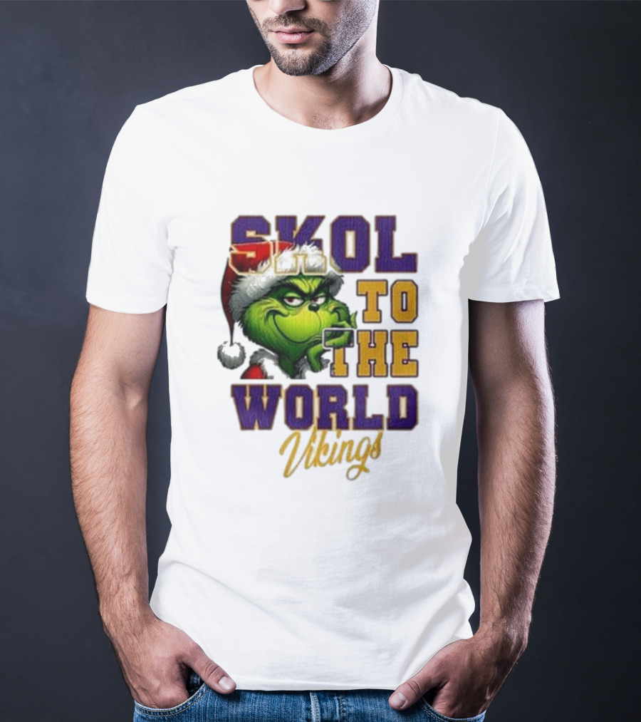 Minnesota Vikings Christmas The Grinch Skol To The World T-Shirt
