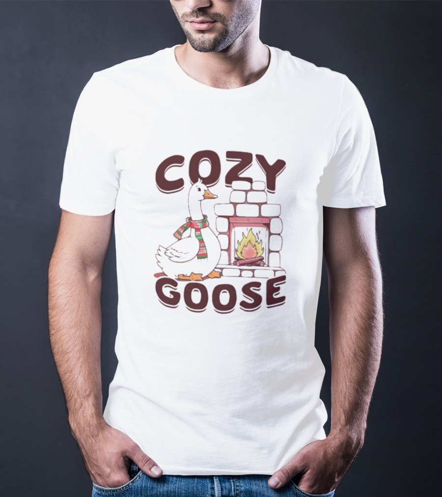Cozy Goose Christmas Fireplace Scarf T-Shirt