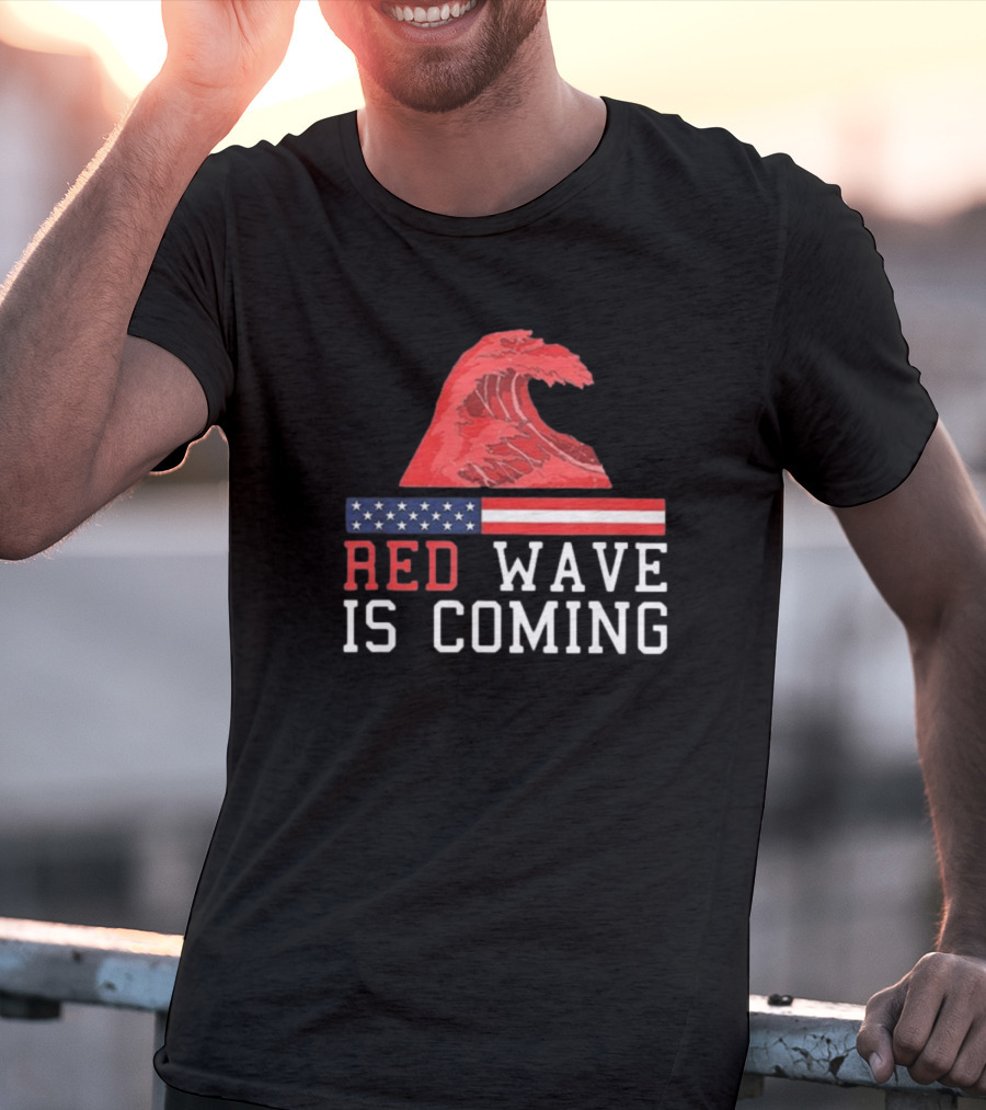 Red Wave Is Coming American Flag Wave T-Shirt