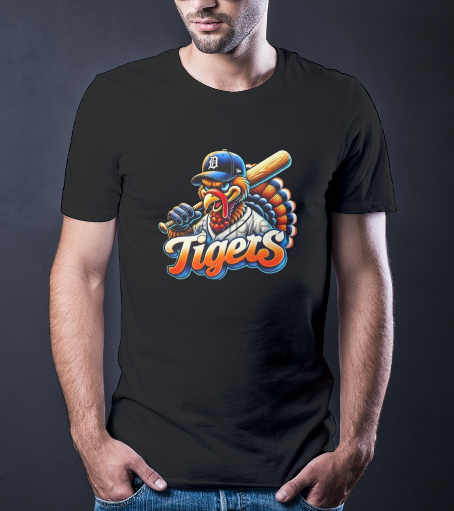 Thanksgiving Detroit Tigers Turkey Baseball T-Shirt