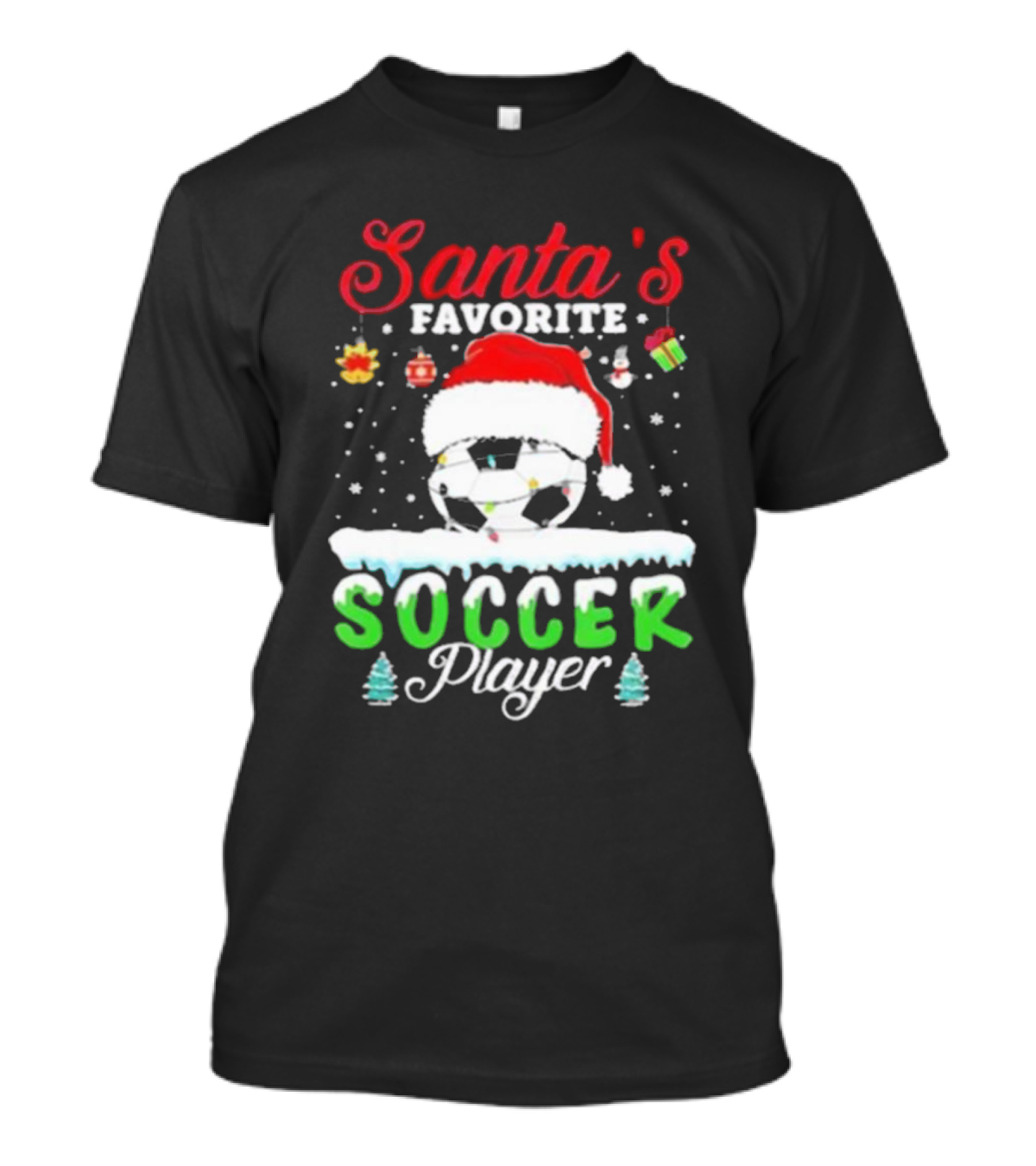 Santa's Favorite Soccer Player Christmas Football Soccer Ball Santa Hat Snowflakes T-Shirt