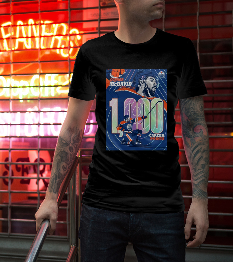 Connor McDavid 1,000 Career Points Edmonton Oilers Milestone T-Shirt