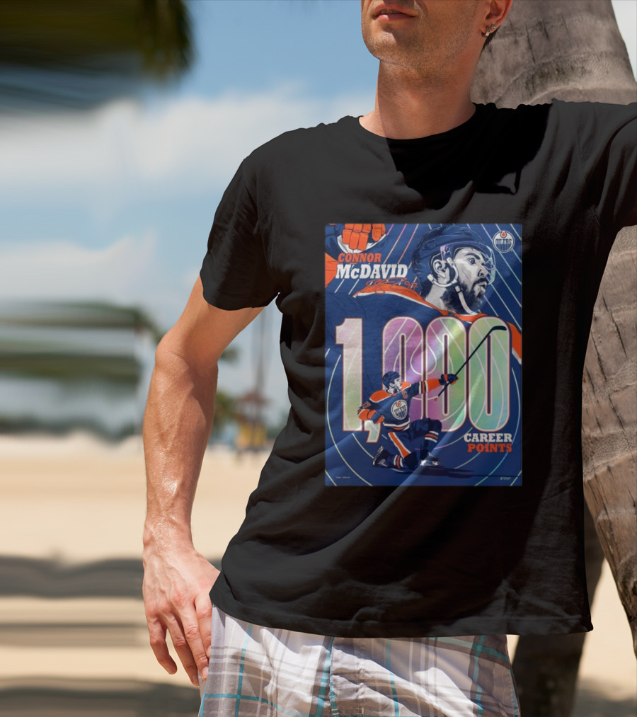 Connor McDavid 1,000 Career Points Edmonton Oilers Milestone T-Shirt