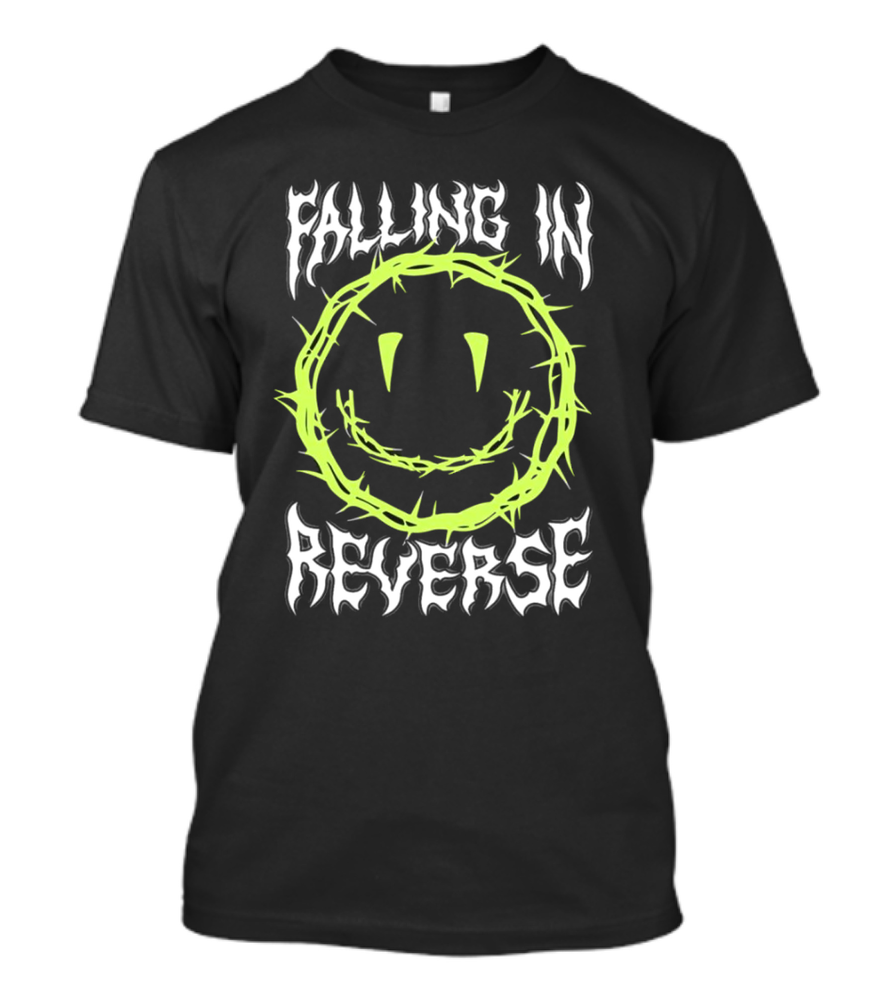 Falling In Reverse Smiley Face With Green Thorn Outline T-Shirt