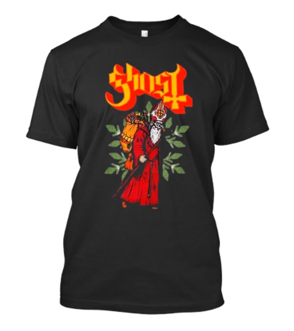 Ghost Papa Noel Glitter Leaf Santa Clausal Graphic Red Robe Relaxed Fit Girls T-Shirt