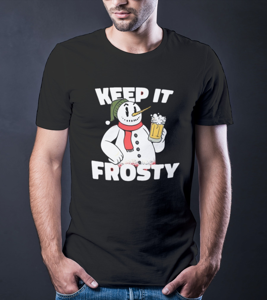 Keep It Frosty Funny Christmas Beer Snowman With Pint T-Shirt