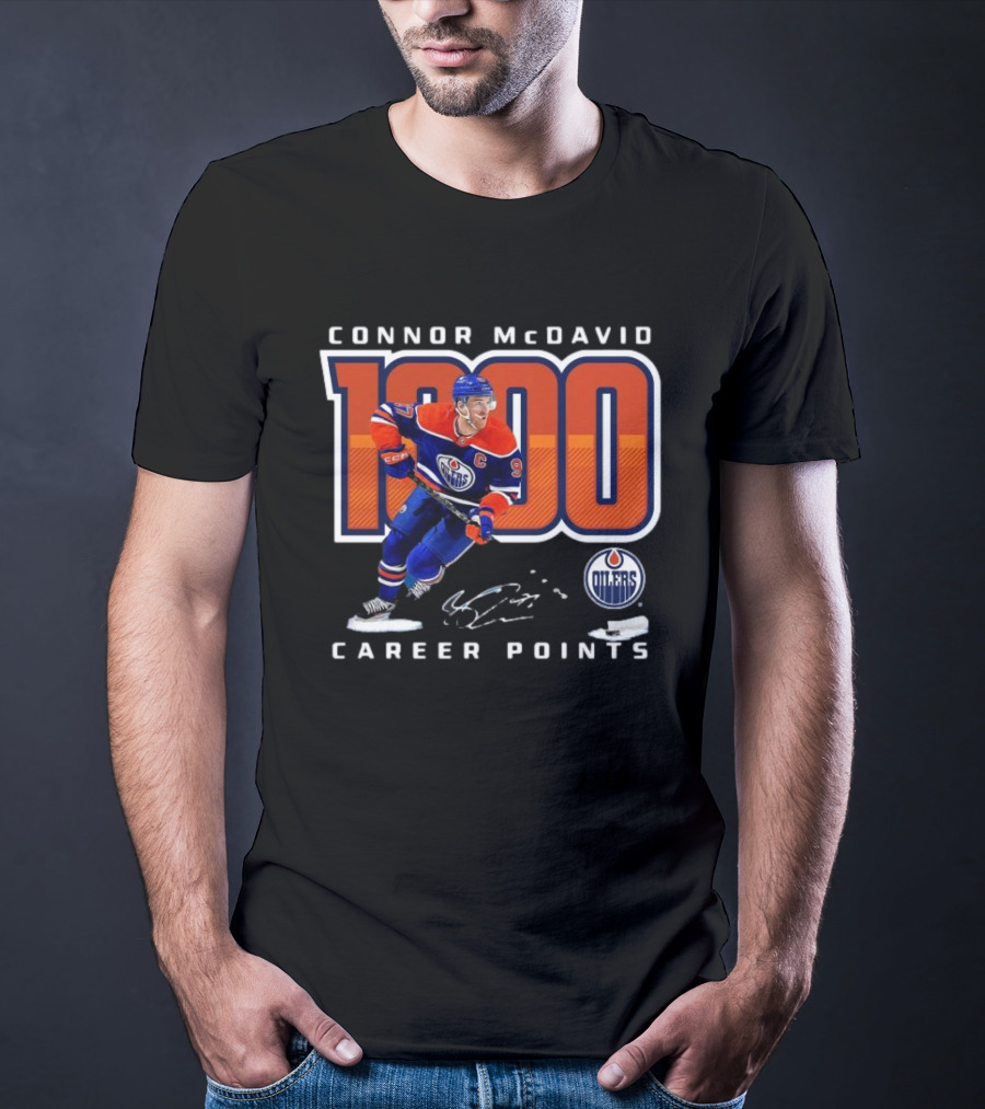 Connor McDavid 1000 Career Points Edmonton Oilers T-Shirt