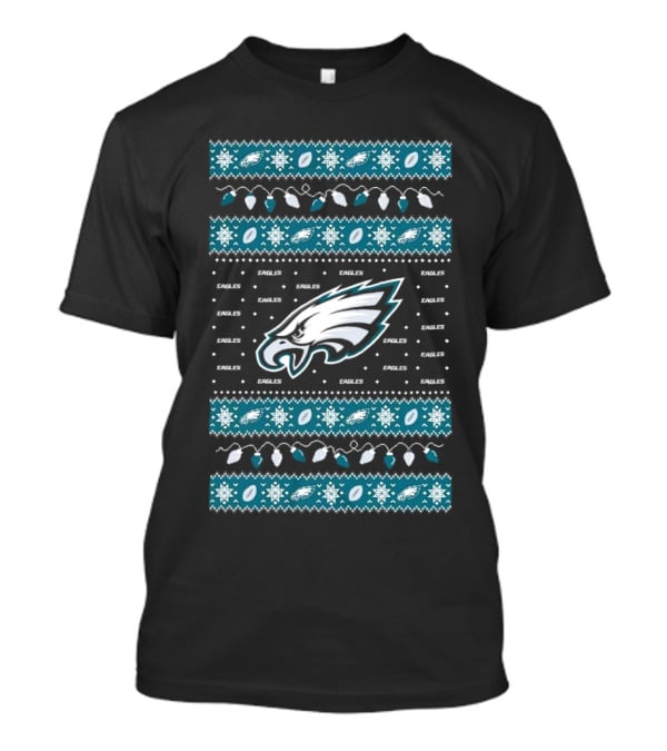 Philadelphia Eagles NFL Holiday Lights Ugly Sweater Christmas Eagles Logo Pattern T-Shirt