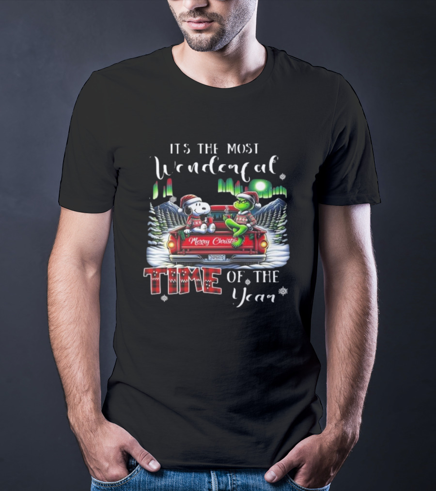 Snoopy Grinch Merry Christmas Time Of The Year Truck Scene T-Shirt