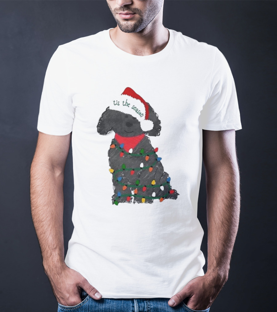 'Tis The Season Labradoodle Wrapped In Christmas Lights And Santa Hat T-Shirt