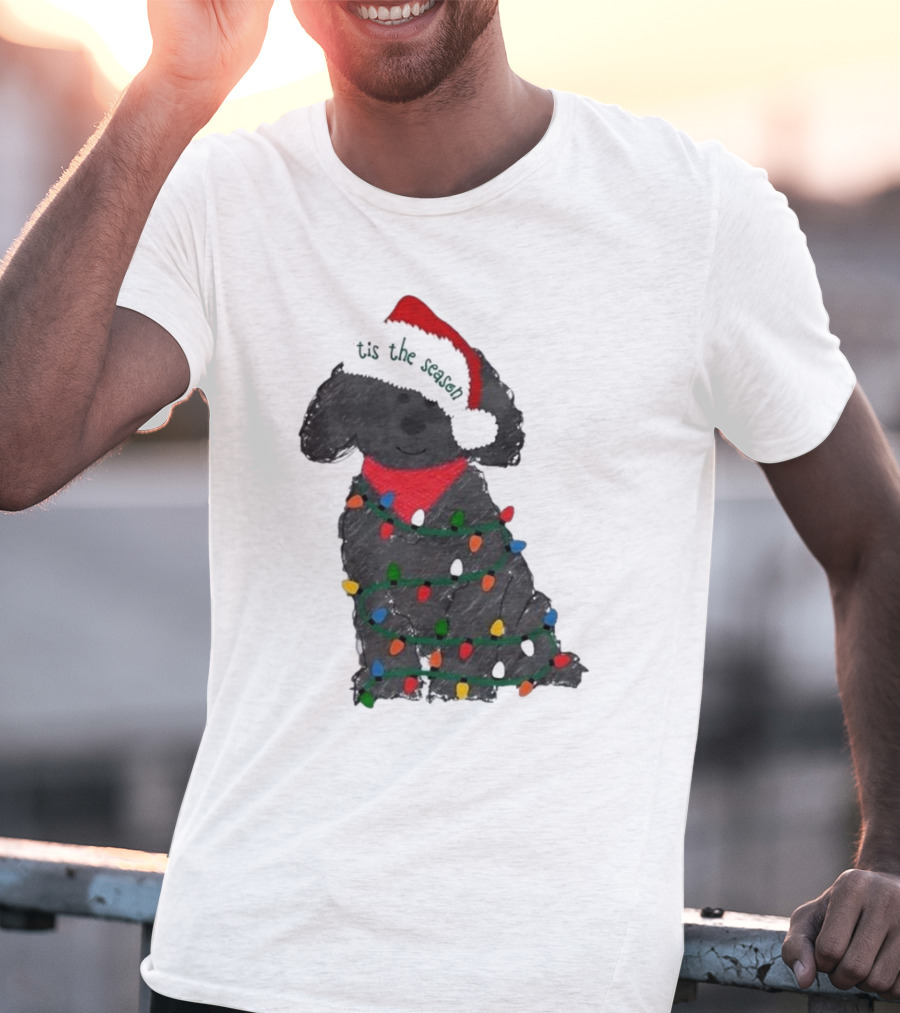 'Tis The Season Labradoodle Wrapped In Christmas Lights And Santa Hat T-Shirt