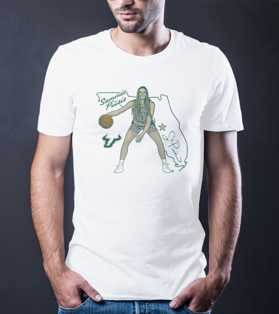 Sammie Puisis South Florida Bulls Basketball Cartoon Signature Florida Map Star T-Shirt