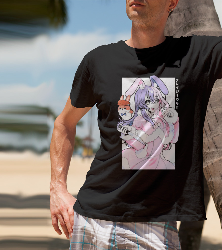 Gamersupps Punkalopi Crazy Usagi Japanese Text Anime Bunny Girl Holding Knife T-Shirt