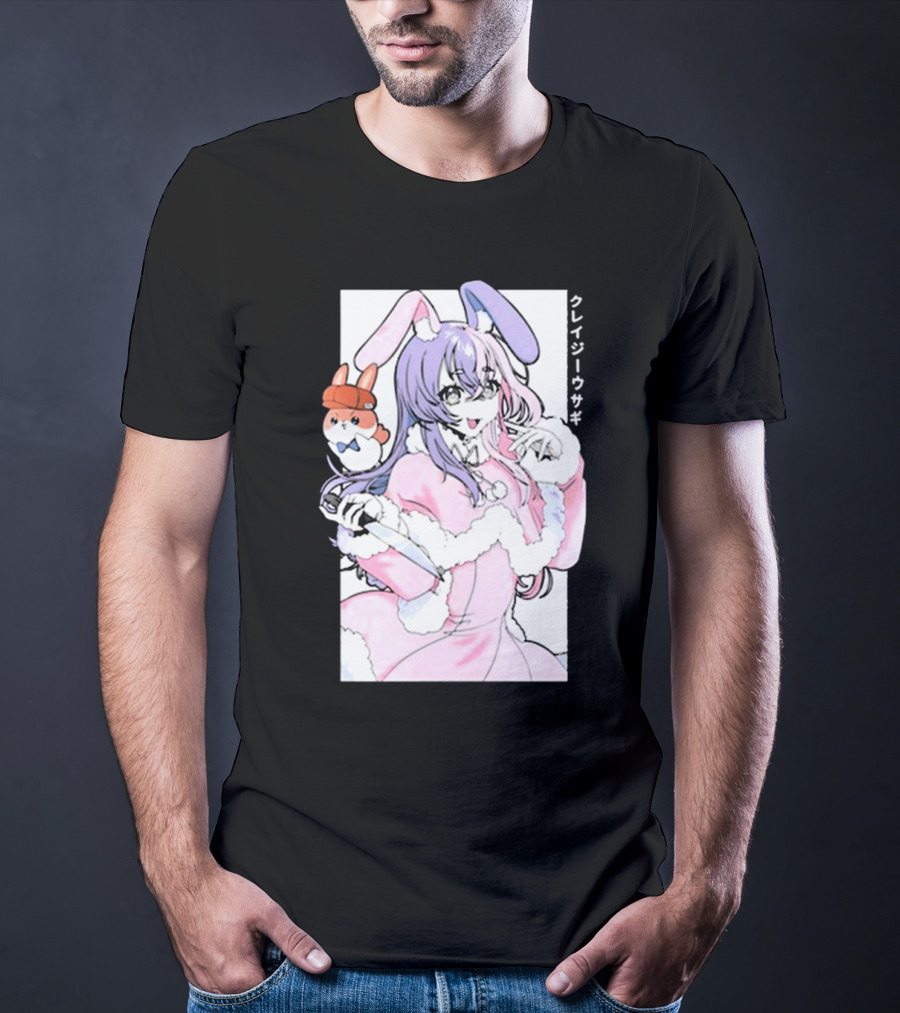 Gamersupps Punkalopi Crazy Usagi Japanese Text Anime Bunny Girl Holding Knife T-Shirt