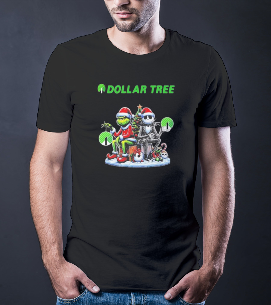Grinch And Jack Skellington Santa Dollar Tree Christmas T-Shirt