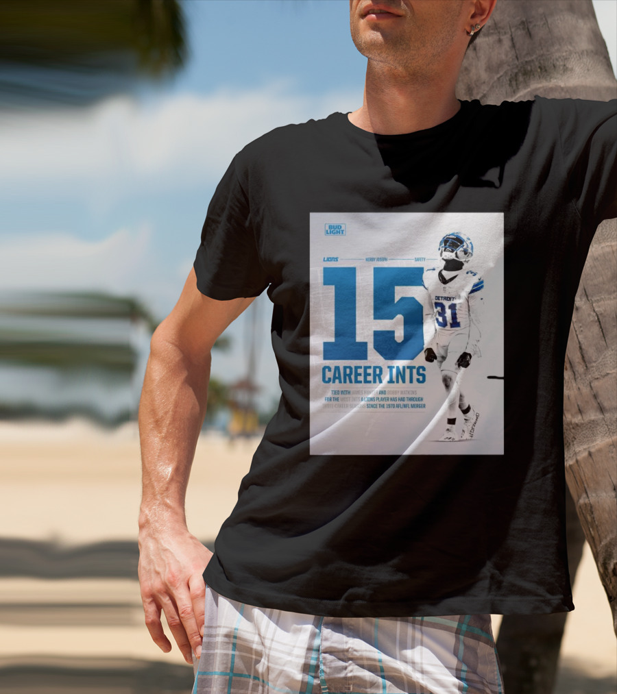 Detroit Lions Kerby Joseph 15 Career INTs Tied With James Hunter And Bobby Watkins Most INTs Since 1970 AFL-NFL Merger T-Shirt