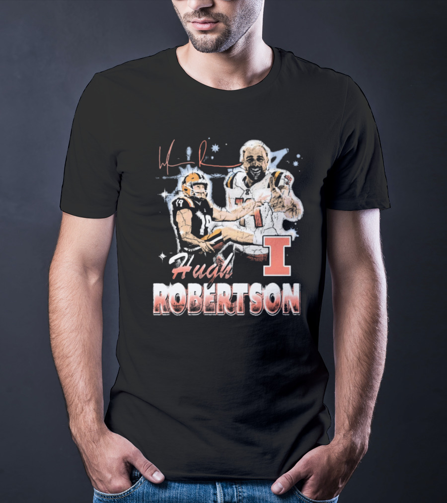 Hugh Robertson Illinois Fighting Illini 90s Retro Signature Football T-Shirt