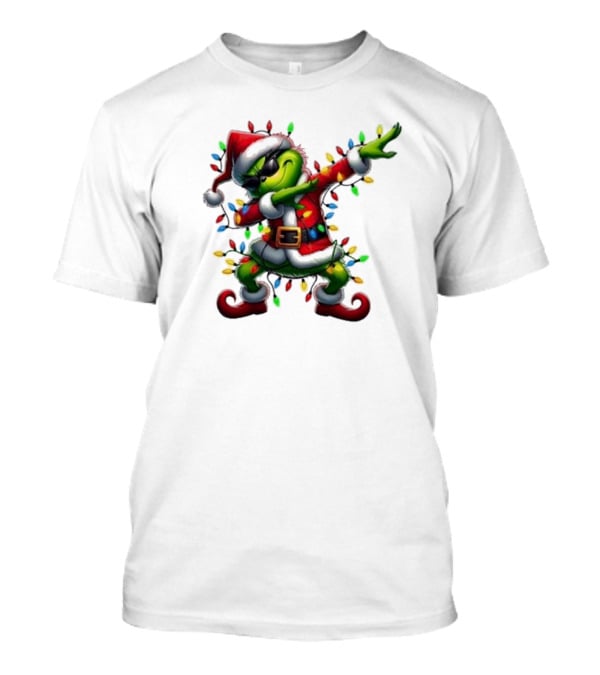 Santa Grinch Dabbing Festive Lights Merry Christmas T-Shirt