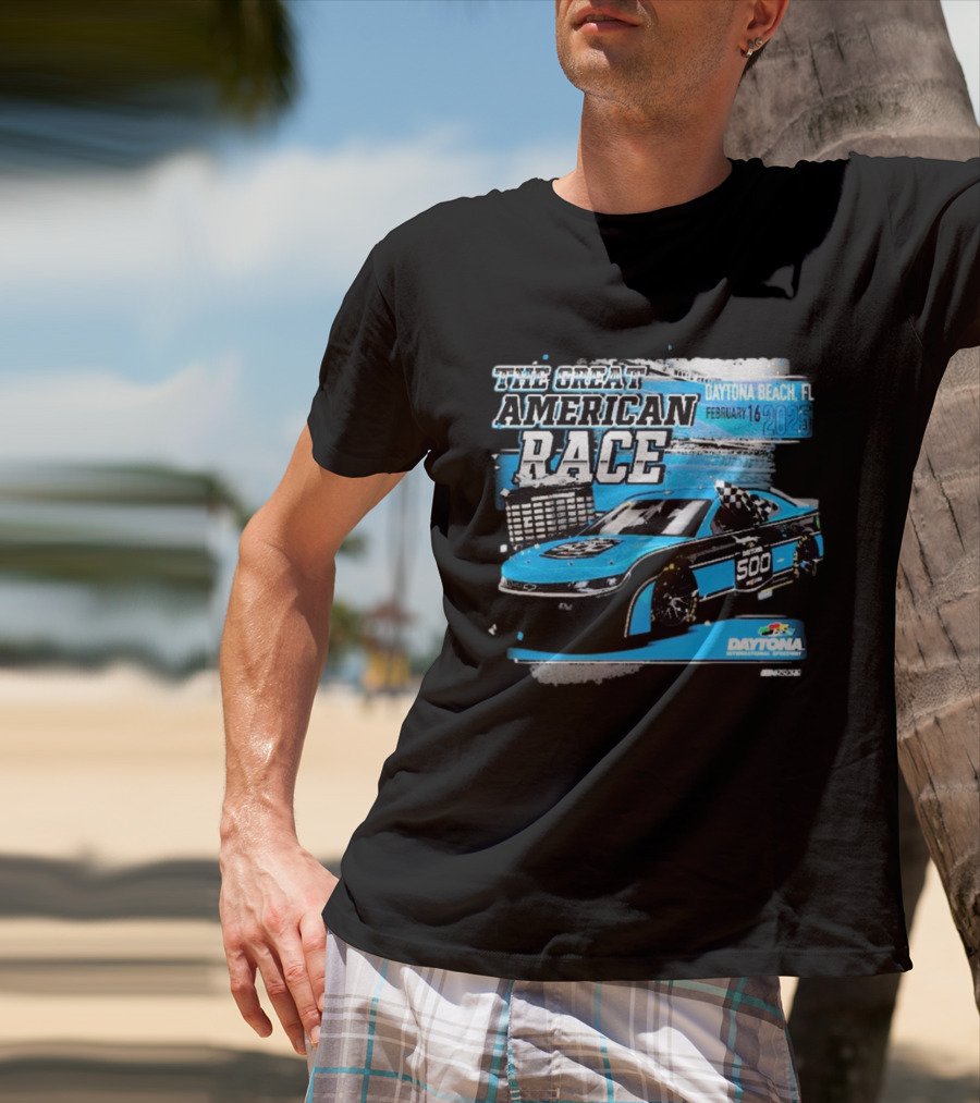 The Great American Race Daytona Beach February 16 2025 Daytona 500 Checkered Flag Sports Car T-Shirt