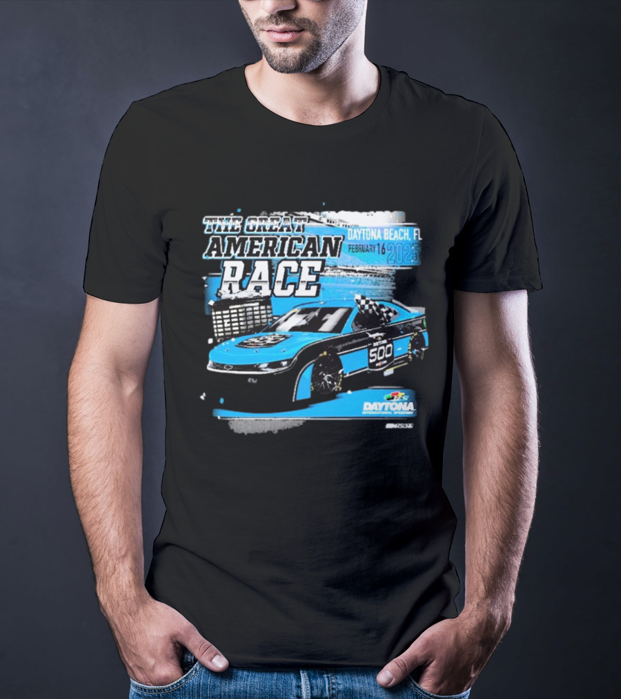 The Great American Race Daytona Beach February 16 2025 Daytona 500 Checkered Flag Sports Car T-Shirt