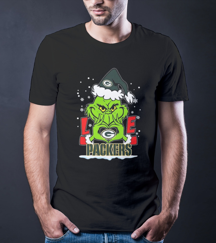 The Grinch Love Green Bay Packers Christmas Snowflakes T-Shirt