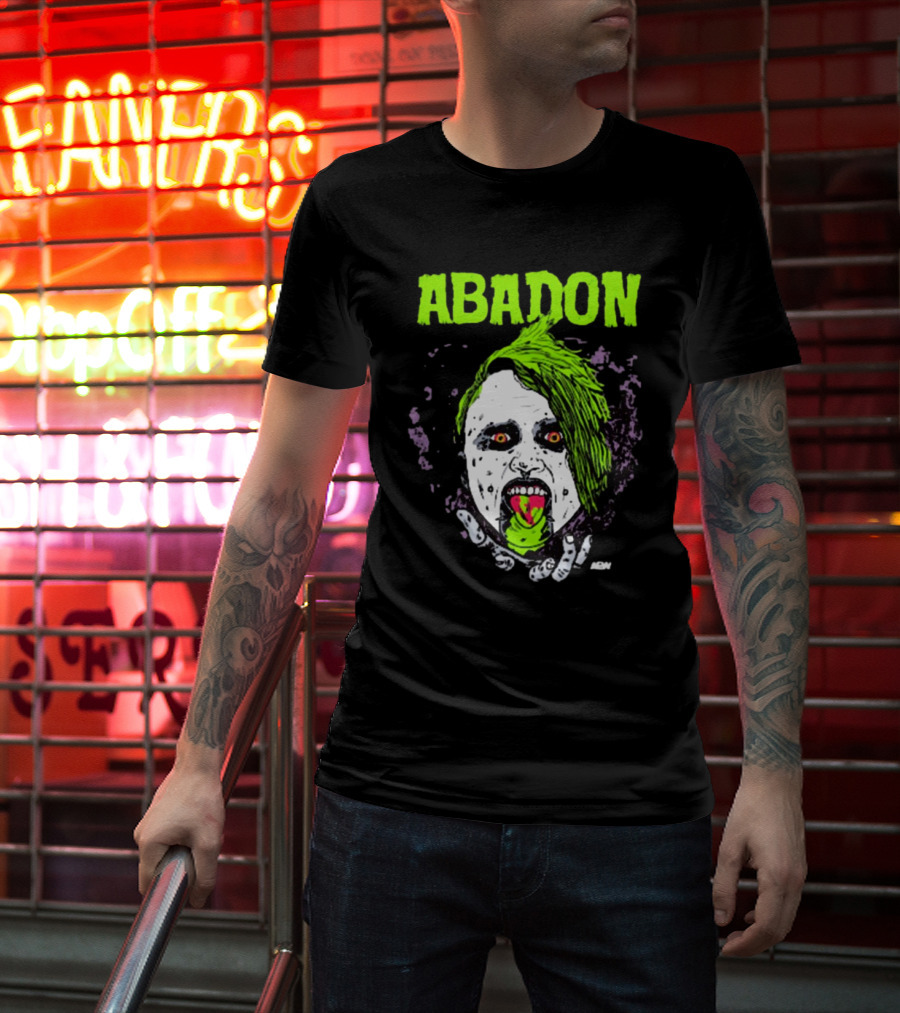 Abadon AEW Neon Green Zombie Face I Can Never Die T-Shirt