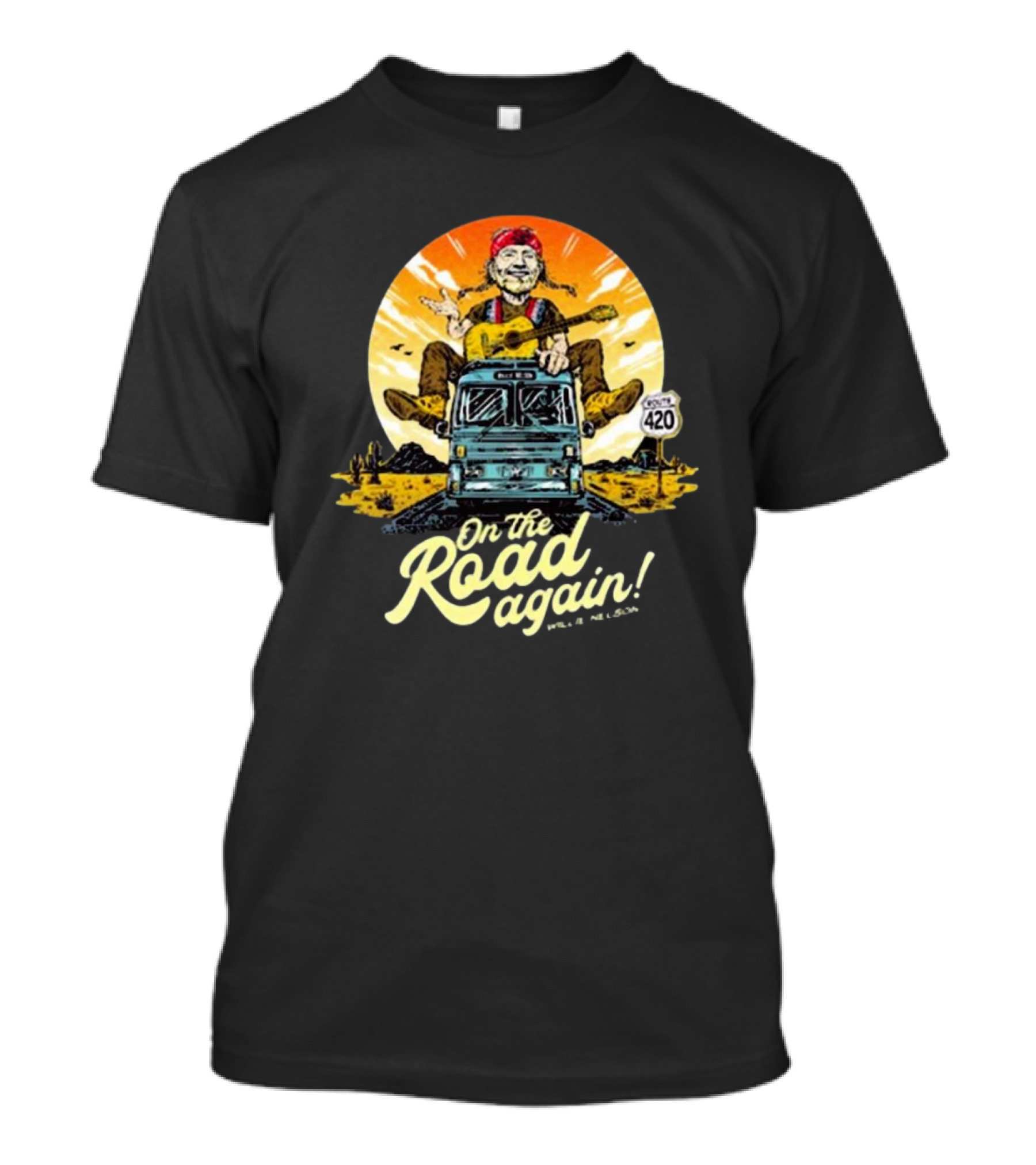 Willie Nelson On The Road Again Retro Route 420 Bus T-Shirt