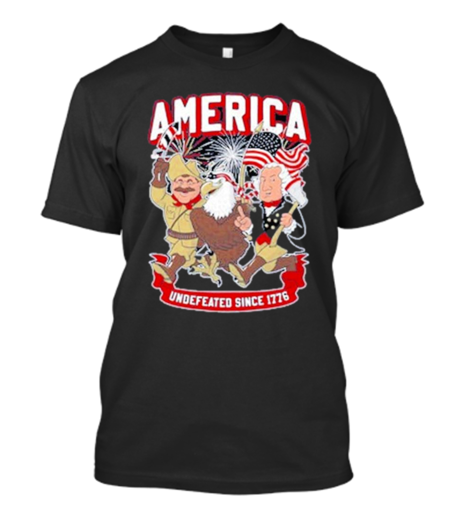 America Undefeated Since 1776 Patriotic Imagery With Eagle Fireworks Flags T-Shirt