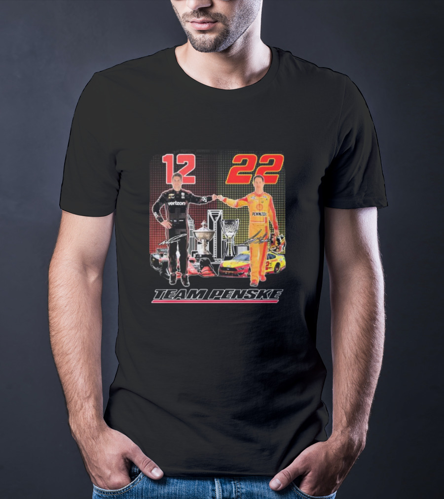 Team Penske 12 22 Verizon Pennzoil Ryan Blaney Joey Logano Signatures T-Shirt