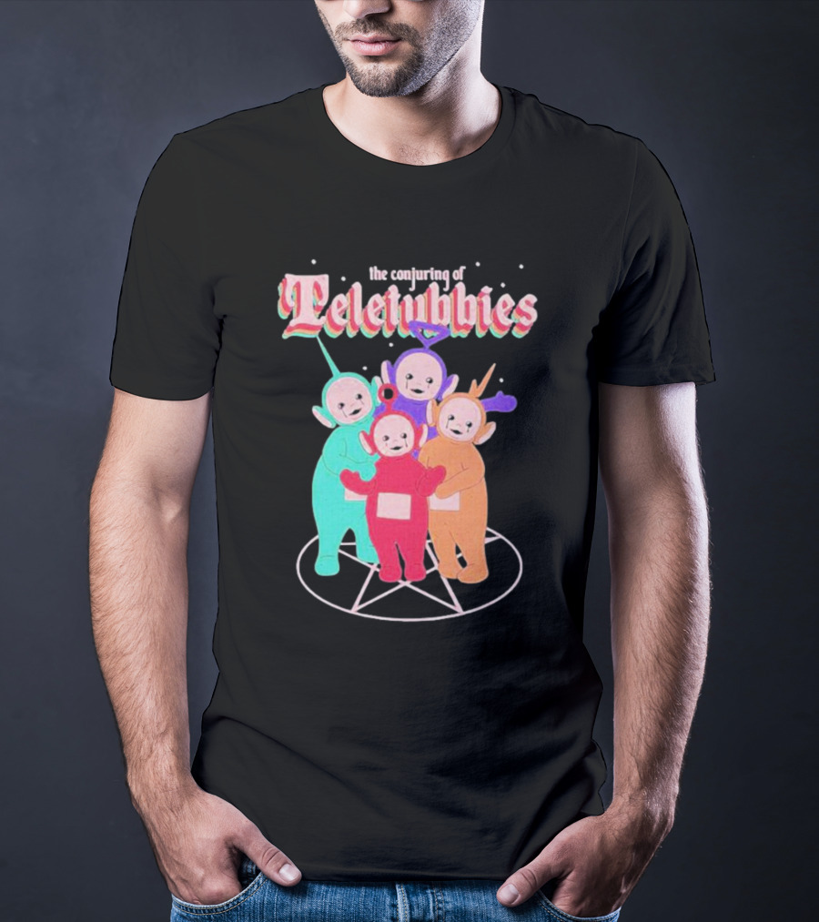 The Conjuring Of Teletubbies On Pentagram Background T-Shirt