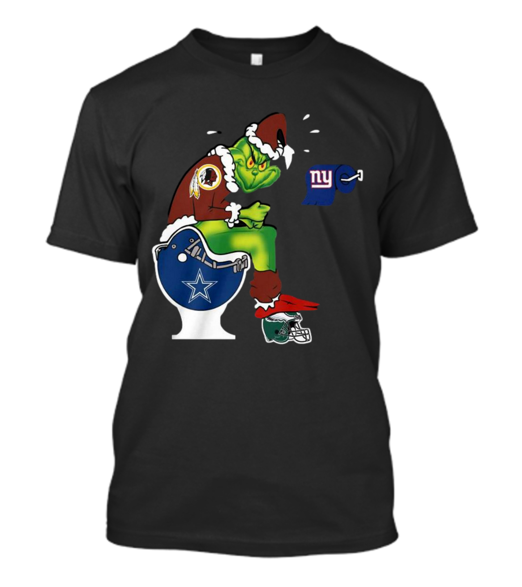 The Grinch Washington Football Team On Toilet Dallas Cowboys New York Giants Christmas T-Shirt