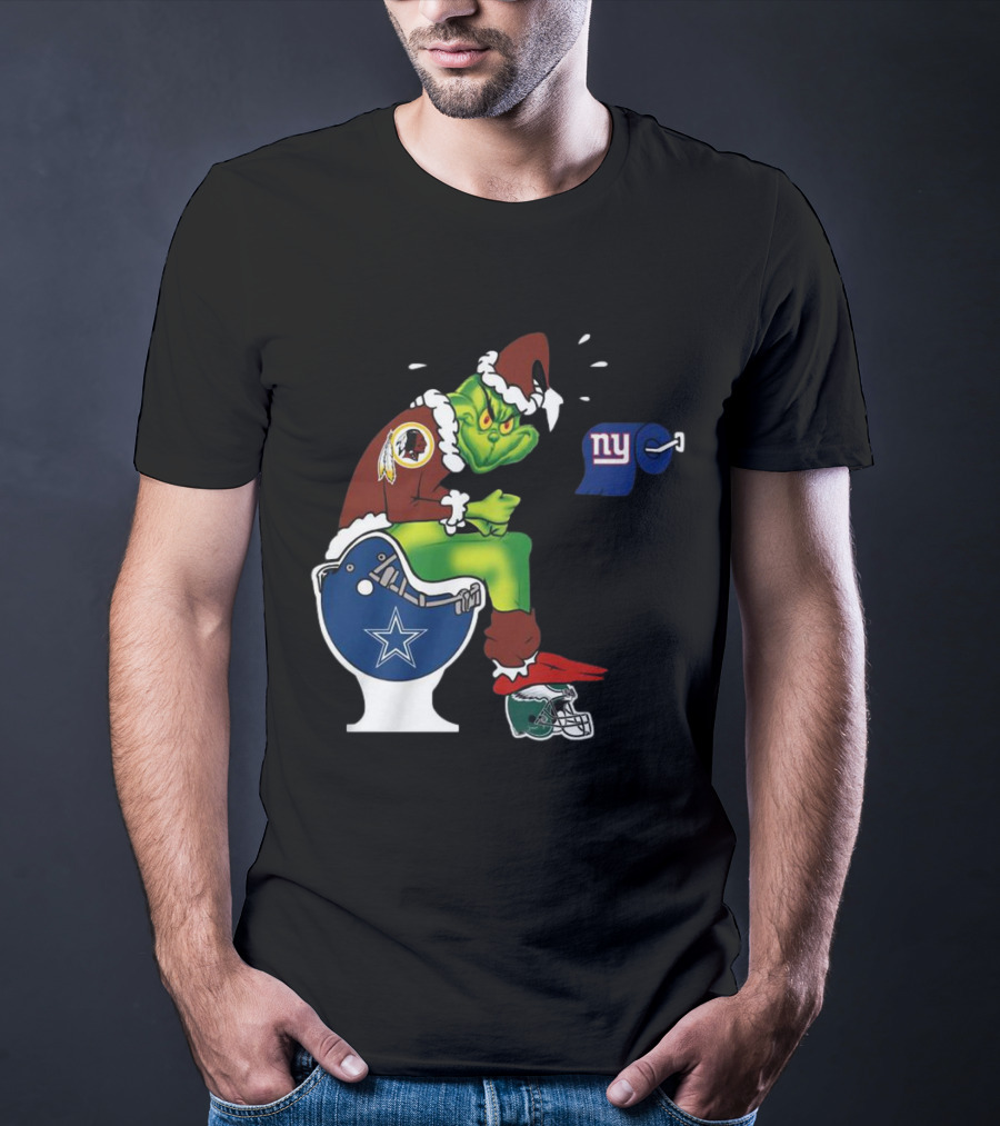 The Grinch Washington Football Team On Toilet Dallas Cowboys New York Giants Christmas T-Shirt