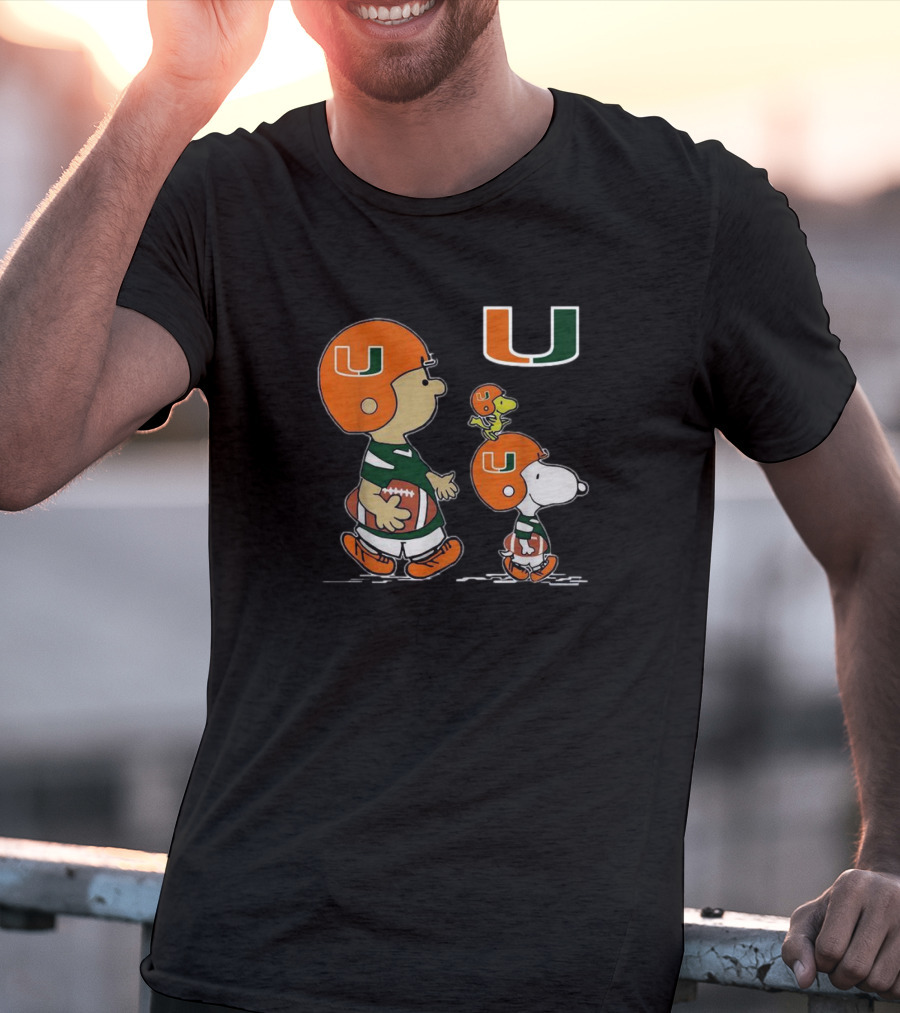 Charlie Brown Snoopy Woodstock Miami Hurricanes Football Peanuts T-Shirt